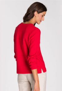 V NECK JUMPER WITH DIAGONAL KNIT RED