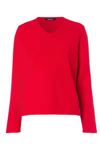 V NECK JUMPER WITH DIAGONAL KNIT RED