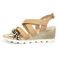 Beige Low Wedge Strap Shoe with Animal Print Detail