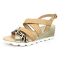 Beige Low Wedge Strap Shoe with Animal Print Detail