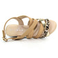 Beige Low Wedge Strap Shoe with Animal Print Detail