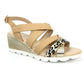 Beige Low Wedge Strap Shoe with Animal Print Detail