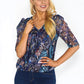 Navy Floral Mesh Top