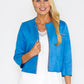 Blue Embroidered Trim Suede Jacket