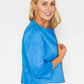 Blue Embroidered Trim Suede Jacket