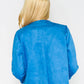 Blue Embroidered Trim Suede Jacket