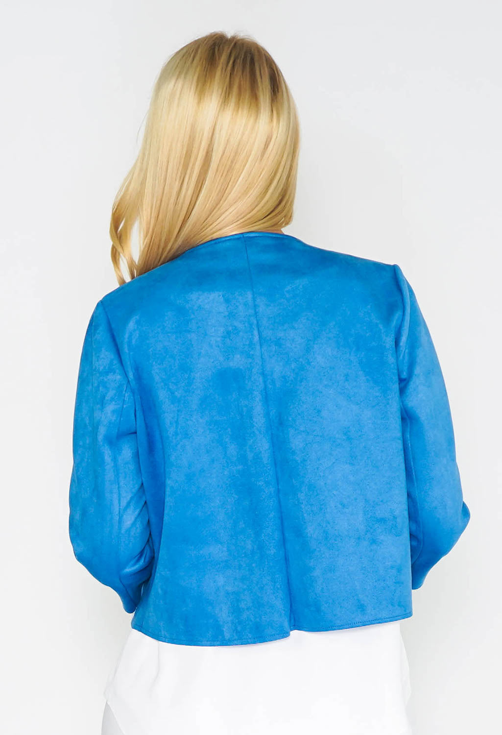 Blue Embroidered Trim Suede Jacket