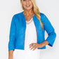 Blue Embroidered Trim Suede Jacket