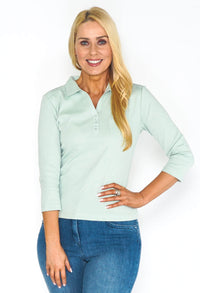 Sage Button Up Polo Top