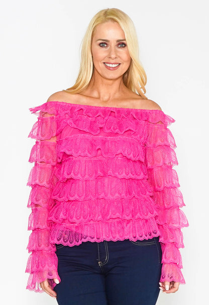 Pink Ruffle Off the Shoulder Top