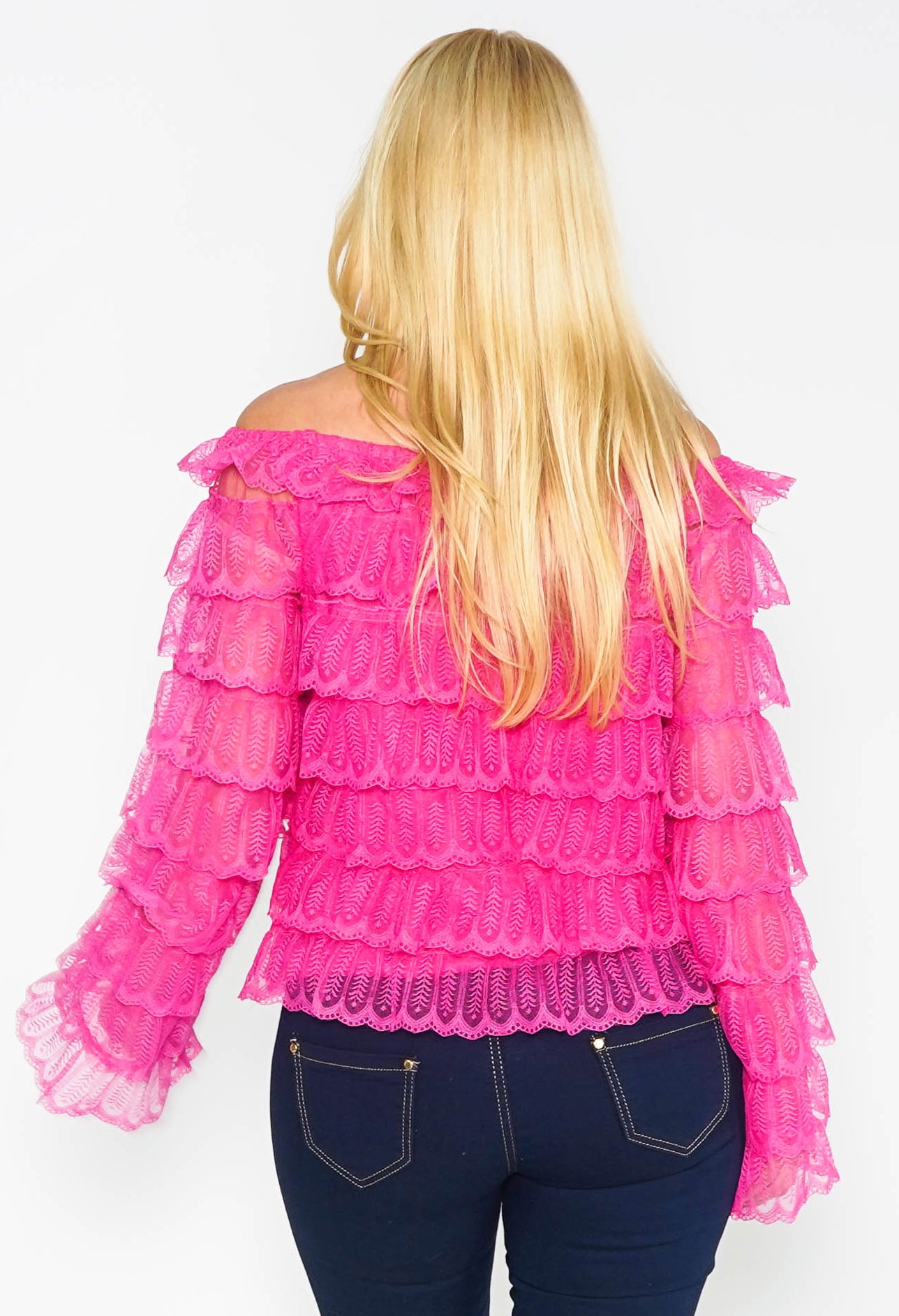 Pink Ruffle Off the Shoulder Top