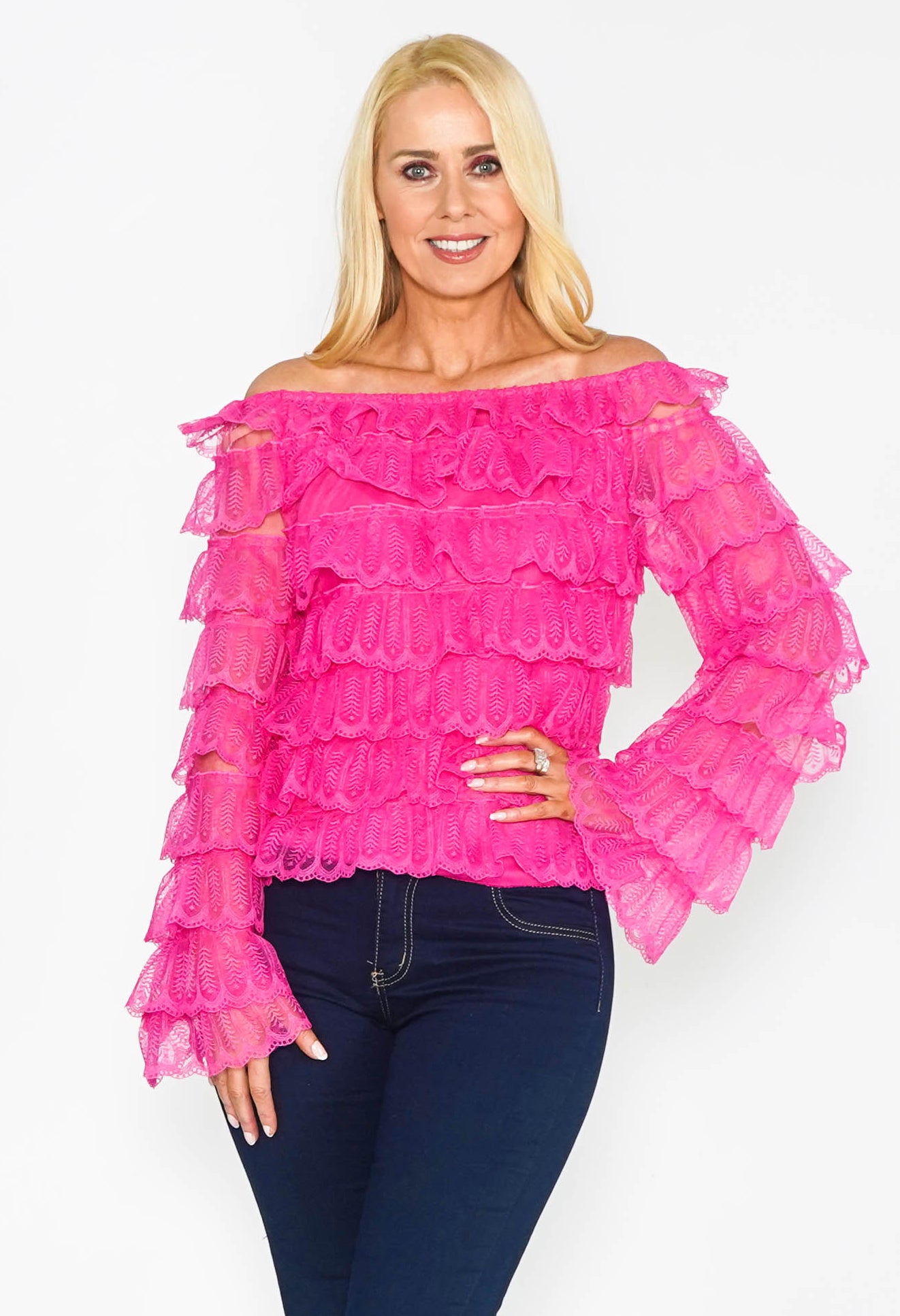 Pink Ruffle Off the Shoulder Top