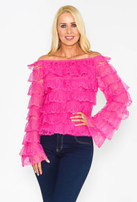 Pink Ruffle Off the Shoulder Top