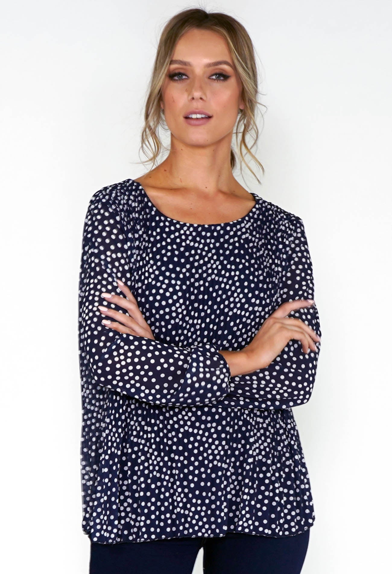 POLKA DOT PRINT PLEATED TOP