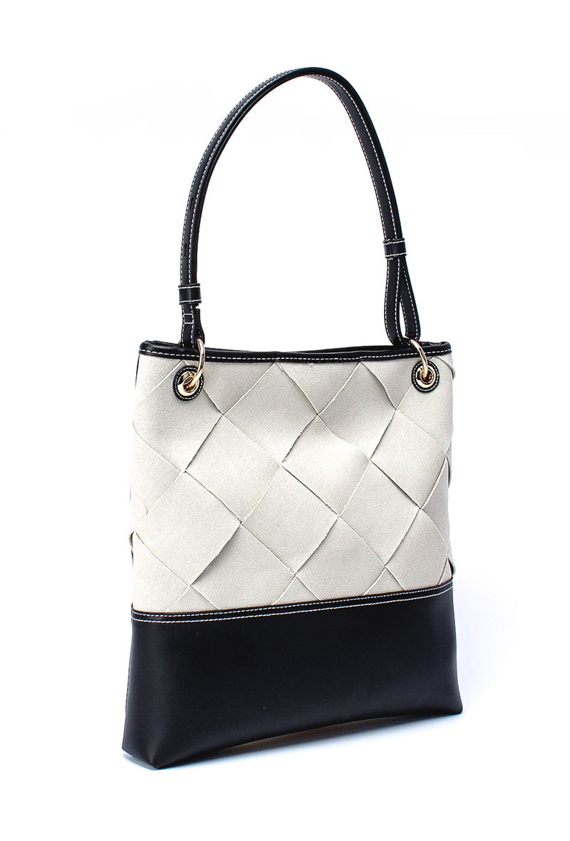 Two Tone Woven Tote - Black