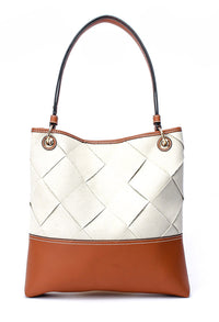 Two Tone Woven Tote - Tan