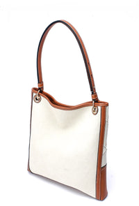 Two Tone Woven Tote - Tan