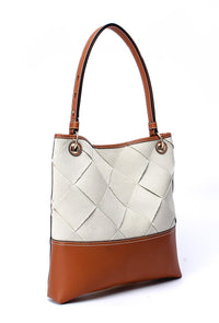 Two Tone Woven Tote - Tan