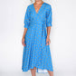 BLUE PUFF SLEEVE WRAP DRESS