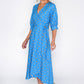 BLUE PUFF SLEEVE WRAP DRESS