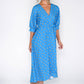 BLUE PUFF SLEEVE WRAP DRESS