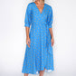 BLUE PUFF SLEEVE WRAP DRESS