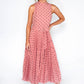 ROSE POLKA DOT PLEATED MIDI DRESS