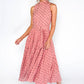 ROSE POLKA DOT PLEATED MIDI DRESS