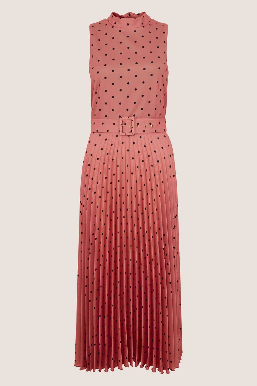 ROSE POLKA DOT PLEATED MIDI DRESS