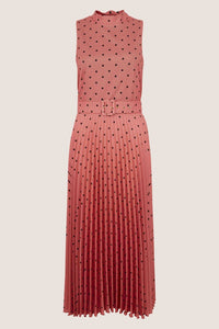 ROSE POLKA DOT PLEATED MIDI DRESS