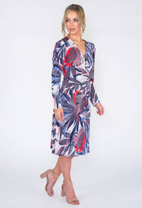 Tropical Leaf Faux Wrap Dress