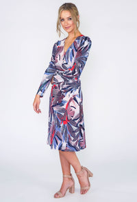 Tropical Leaf Faux Wrap Dress