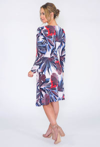 Tropical Leaf Faux Wrap Dress