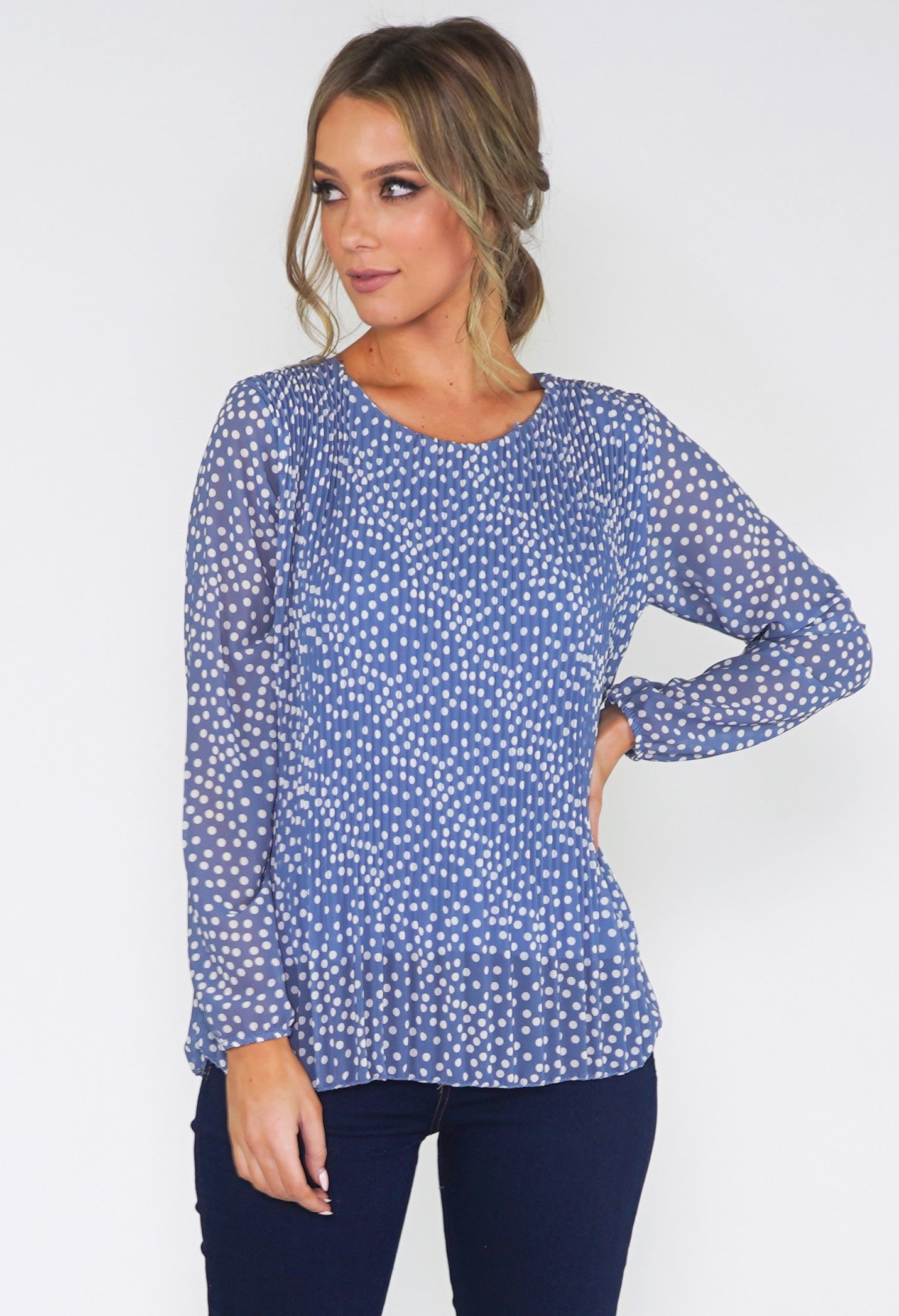 Polka Dot Print Pleated Top