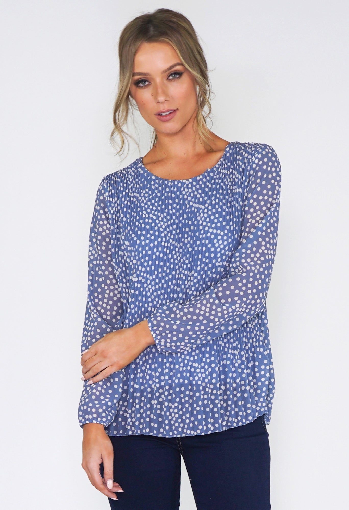 Polka Dot Print Pleated Top