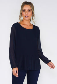 Navy Pleated Top