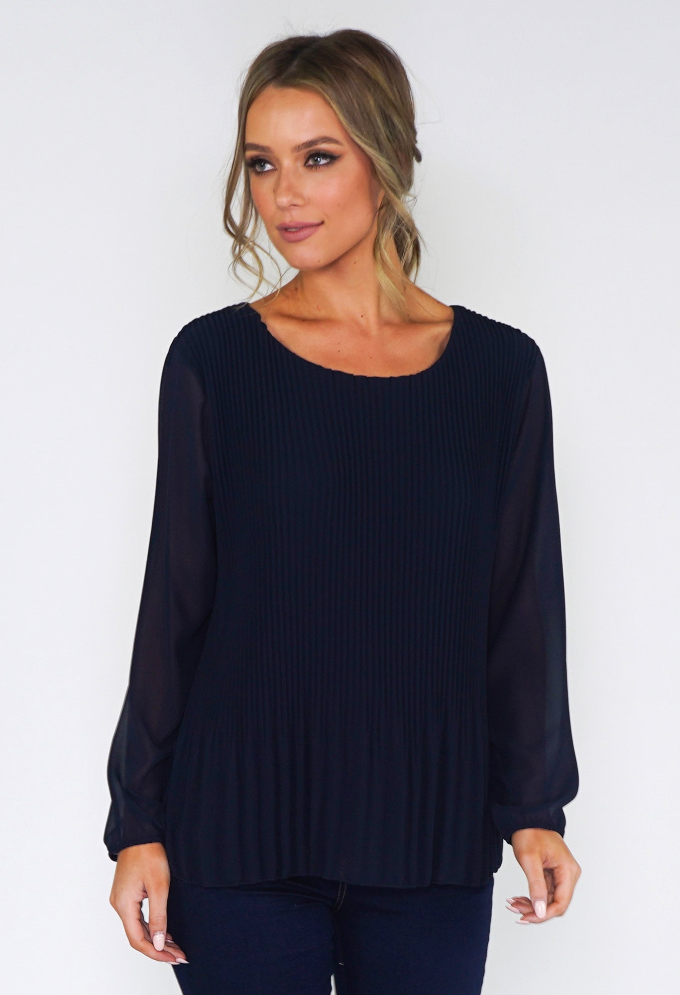 Navy Pleated Top