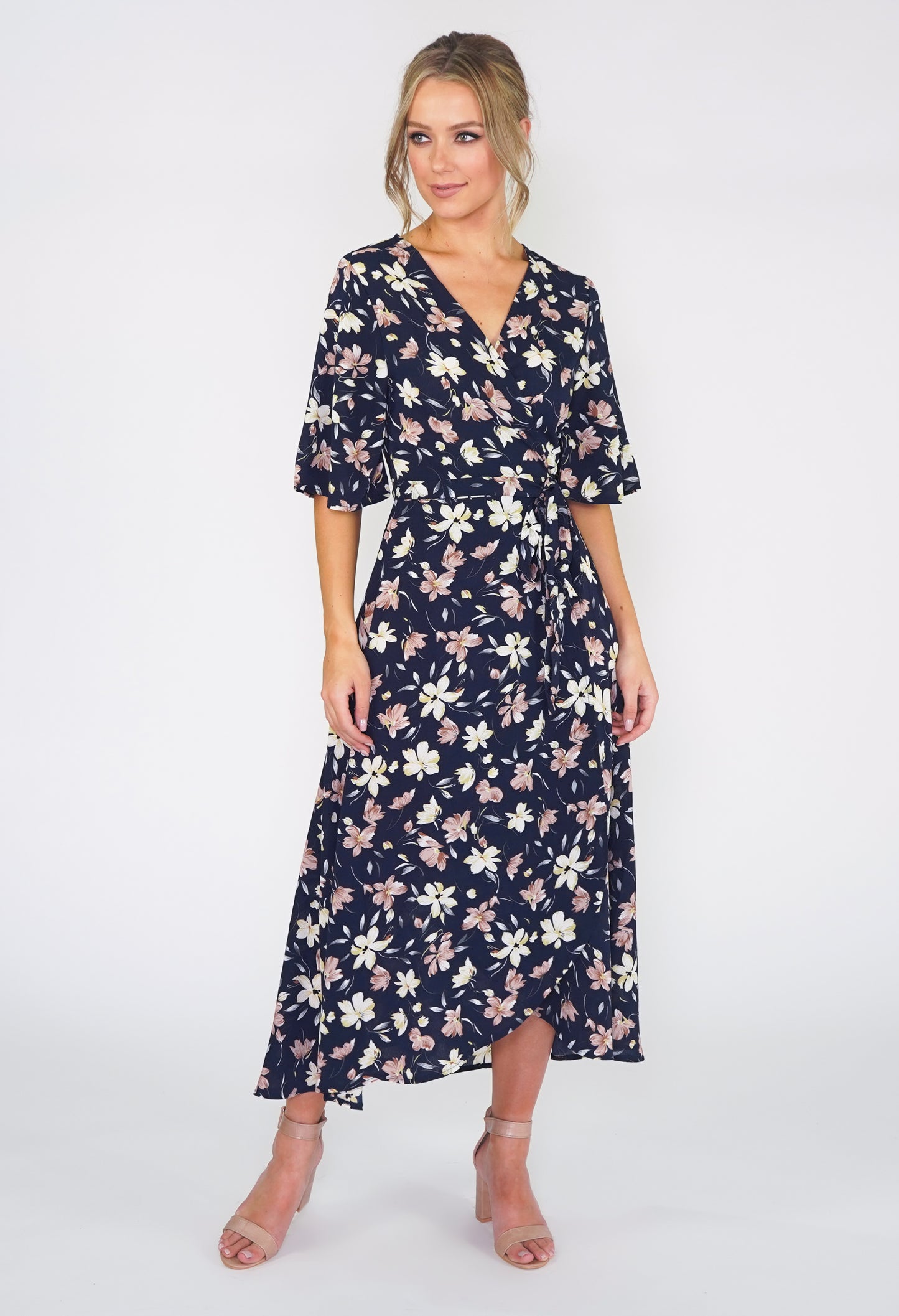 Navy Floral Wrap Dress-1