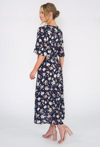 Navy Floral Wrap Dress-1