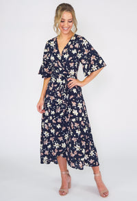 Navy Floral Wrap Dress-1