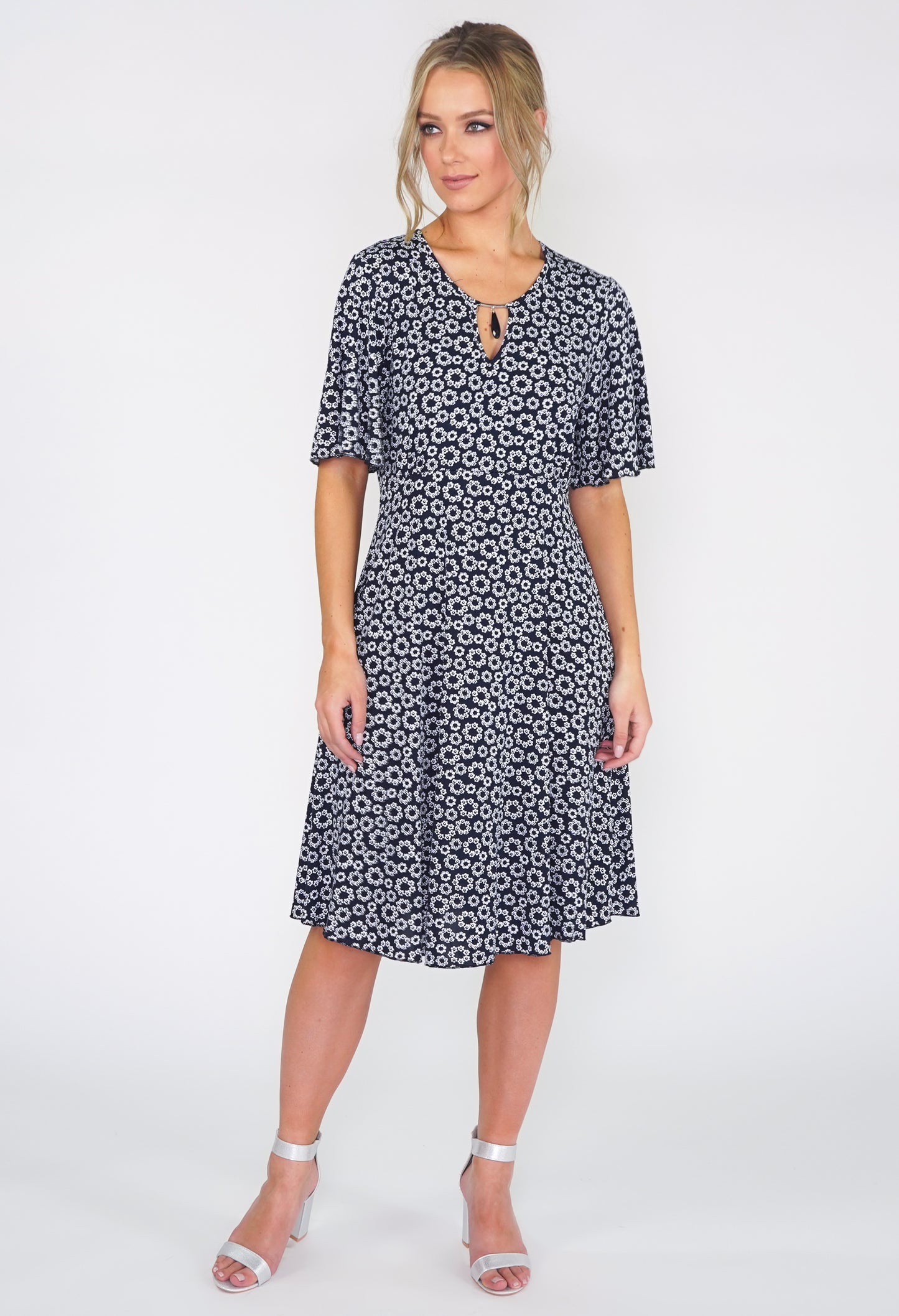 Navy Ditsy Floral Dress