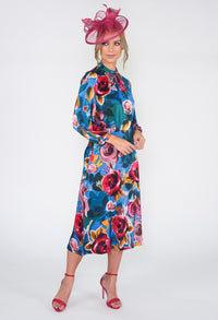 BLUE MIX PRINT A-LINE DRESS