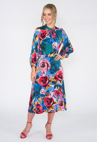 BLUE MIX PRINT A-LINE DRESS