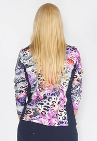 ZIP THROUGH ATHLEISURE LEOPARD FLOWER MIX JACKET