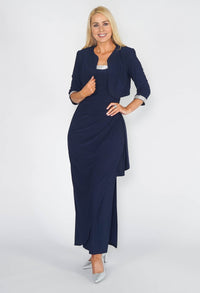 R AND M Richards Navy Two Piece Evening Dress