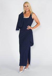 R AND M Richards Navy Two Piece Evening Dress