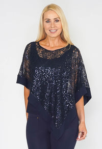 R AND M Richards Navy Cape Effect Top