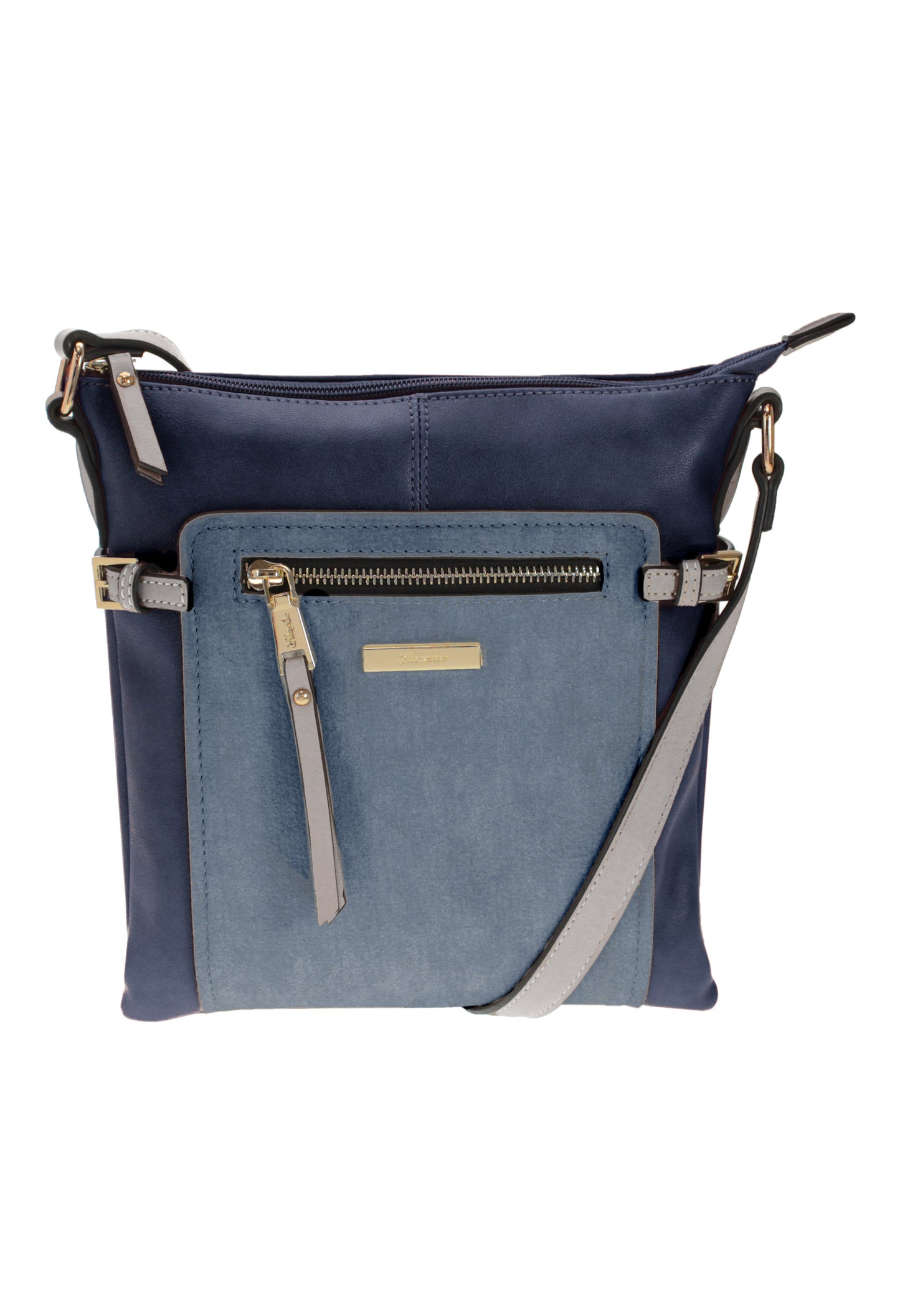 HAMPTON BLUE COLOURBLOCK CROSSBODY BAG WITH ZIP DETAIL FRONT