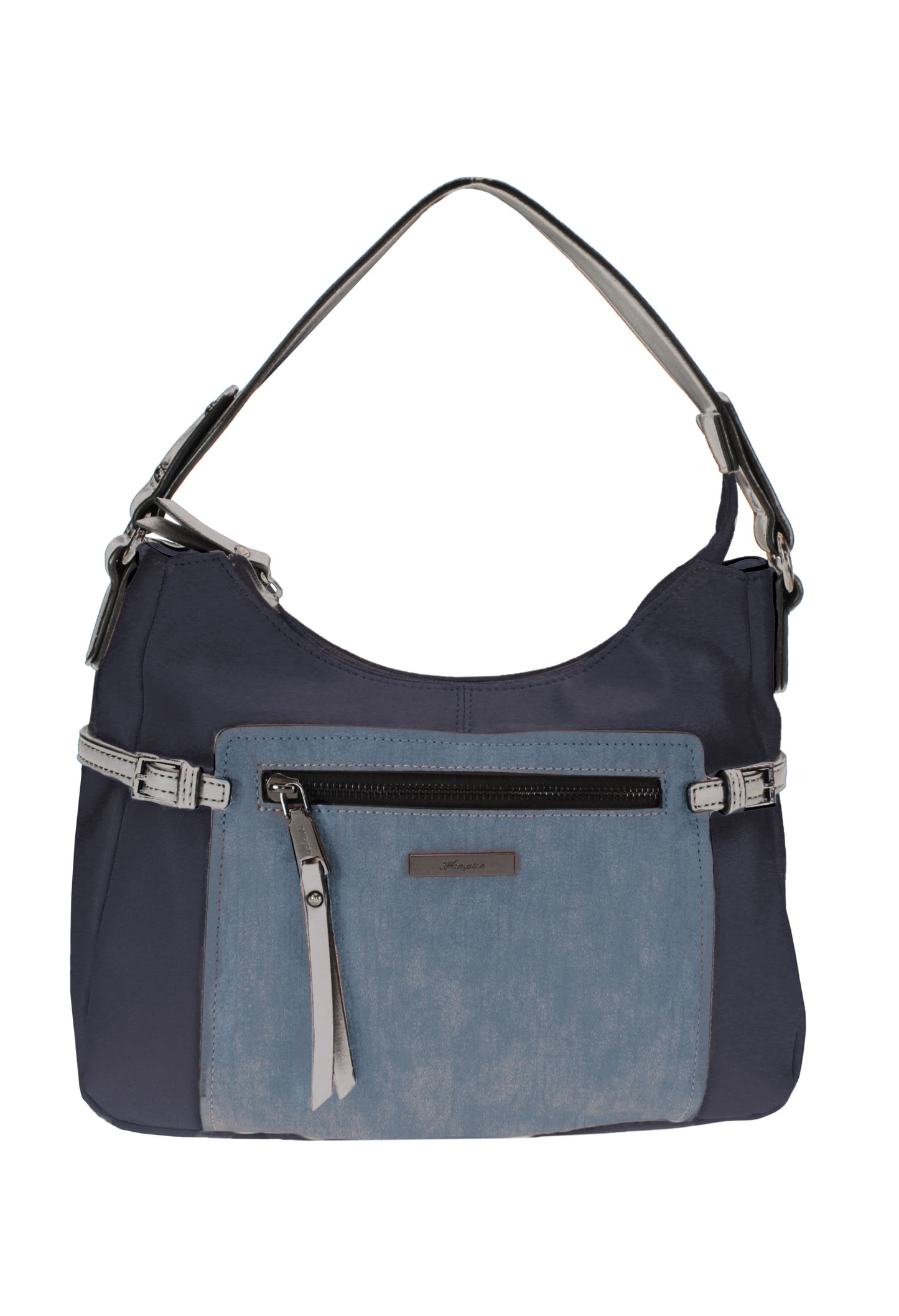 HAMPTON CURVED TOP STYLE COLOURBLOCK HANDBAG IN BLUE