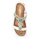 White T Strap Sandal with Diamante Detail